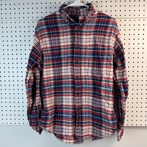 Lands'‎ End Flannel Shirt M Red White Blue Plaid · 100% Cotton Workwear Outdoor